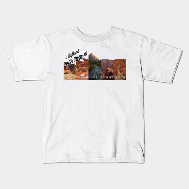 Utah National Parks: Bryce, Zion, Canyonlands, Arches, Capitol Reef Kids T-Shirt by stermitkermit